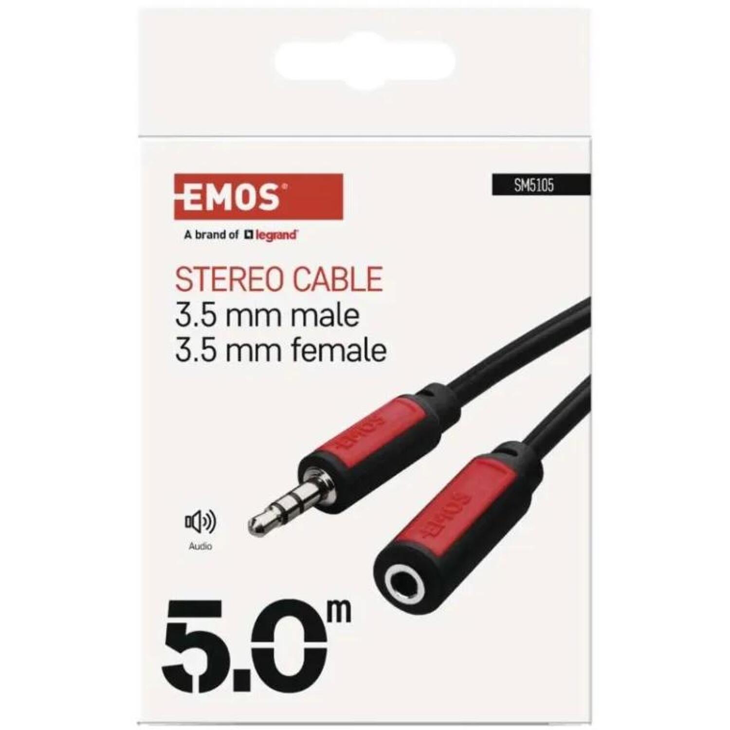 Emos Джек-кабель SM5105, 5 м, 3,5 мм мужской – 3,5 мм женский, ПВХ, 1 шт. в маленькой коробке (SM5105)
