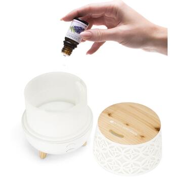 Rio Aroma eļļas difuzors DHTA-EU/1,2, 120ml, 5W, 15m², automātiska izslēgšanās, LED gaismas, balta/koka (DHTA-EU/1,2)