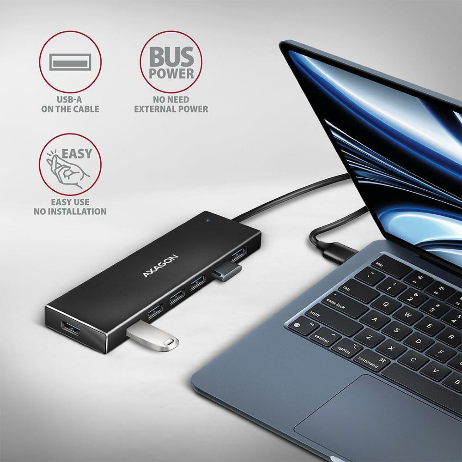 Axagon USB хаб HUE-F7A USB 3.2 7x USB-A, 1 м кабель, алюминиевый корпус, Hot Plug, Plug and Play (HUE-F7A)