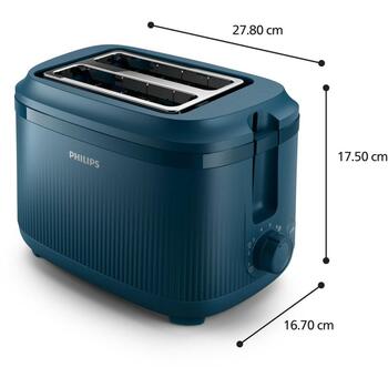 Philips Toaster HD2511/70, 830 W, 220-240 V, 50-60 Hz, 2 šķēles, Zila, Plastmasa, 0.85 m vads, 8 brūnināšanas līmeņi (HD2511/70)