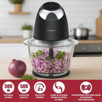 Beper Измельчитель P102ROB003, 500W, 2 скорости, 0.5л стеклянная чаша, ножи из нержавеющей стали, насадка для эмульгирования (P102ROB003)