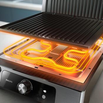 Philips Kontakta elektriskais grils HD6301/90, 2200 W, melns, noņemama plāksne, regulējama temperatūra, 180° atvēršana (HD6301/90)