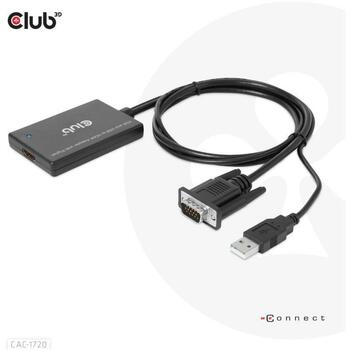 Club3D adapteris CAC-1720 VGA uz HDMI, 1 HDMI, 1 USB 2.0, 1 15pin D-sub, 0.6m (CAC-1720)