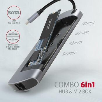 Axagon USB хаб HMC-6M2 6in1, 2x USB-A, 1x USB-C PD, 1x HDMI 4K, 1x RJ-45, 18 см кабель (HMC-6M2)