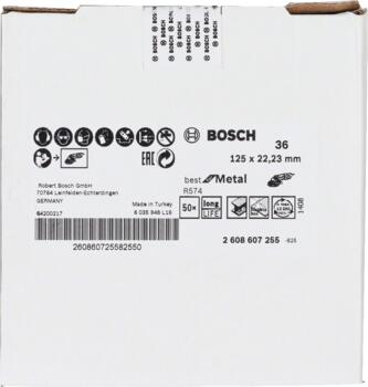 Fiber disks BestforMetal D=125 mm,K 36,1 gab., Mazām leņķa slīpmašīnām PRO R574 ŠĶIEDRU DISKS, 2608607255, BOSCH (2608607255)