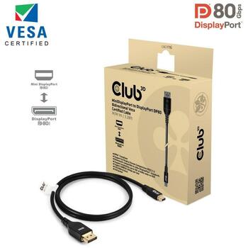 Club3D Mini DisplayPort на DisplayPort кабель CAC-1116 1м, 4K240Hz, 8K60Hz, 10K60Hz, 80 Гбит/с, 10240 x 4320 (CAC-1116)