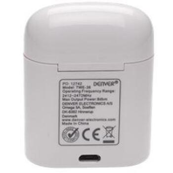 Denver Беспроводные наушники TWE-36 MK3 111191120166, Bluetooth V5.0, 10м, 40mAh, 400mAh, 30ч ожидания, 3ч разговор, 10мм ~ 32ом (111191120166)