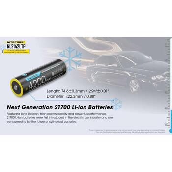 Nitecore Аккумулятор NL2142LTP 21700 4200mAh 3.6V, LTP, 8A MAX постоянный ток разряда, низкотемпературная производительность (NL2142LTP)