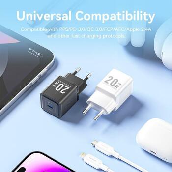 Vention lādētājs MODELIS TZ-FEPW0-EU-02, 20W, 100-240V, 12V, 3A, 1xUSB-C, ātrā uzlāde, pārkaršanas aizsardzība (TZ-FEPW0-EU-02)