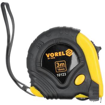 Vorel Mērlente 10123, 3m, 16mm, tērauda lente, PVC un gumijas korpuss, 3 fiksācijas pogas (10123)
