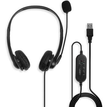 Lindy наушники 42870 USB Type A, частота 20 - 20000 Гц, длина кабеля 1.95 м, импеданс 32 Ω, черный (42870)