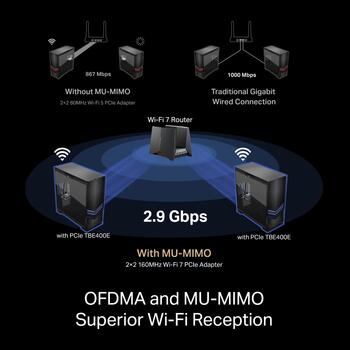 TP-Link Archer TBE400E BE6500 Wi-Fi 7 Bluetooth 5.4 PCIe адаптер три-диапазонный 2.4 GHz 688 Mbps 5 GHz 2882 Mbps 6 GHz 2882 Mbps Black (ARCHER TBE400E)