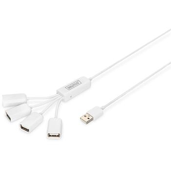 Digitus USB centrmezgls DA-70216, 4x USB 2.0, 480 Mb/s, 1 m kabelis, DC 2,5 mm, Plug & Play, HotSwap, Windows, Mac OS (DA-70216)