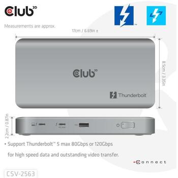 Club3D USB хаб CSV-2563 4x USB-C, 1x USB 3.0, 180W блок питания, серебристый (CSV-2563)