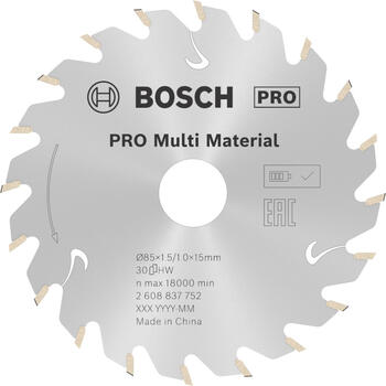 Standard MultiMaterial 85x15x1.5/1.0x30T, Rokas ripzāģiem PRO MULTI MATERIAL CORDLESS RIPZĀĢA ASMENS, 2608837752, BOSCH (2608837752)