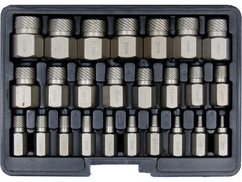 Yato набор экстракторов для винтов YT-06034, 25 шт, 3-23 мм, 50-53 HRC, сталь 50CrV, для удаления поврежденных винтов (YT-06034)