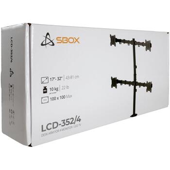 Sbox Крепление для монитора LCD-352/4-3, 4x10кг, 17''-32'', VESA 75x75/100x100, наклон +45°/-45°, поворот +90°/-90° (LCD-352/4-3)