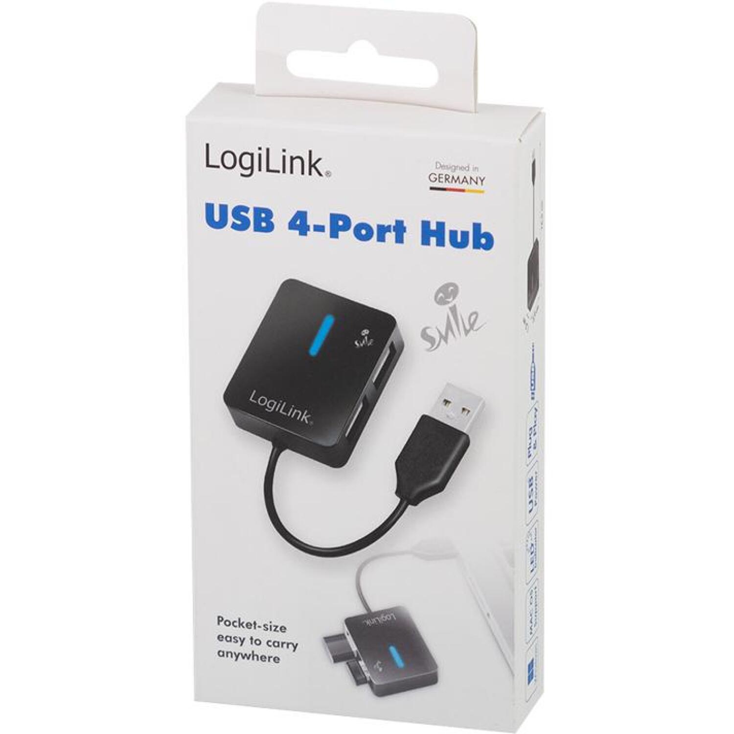 LogiLink USB 2.0 4-портовый хаб UA0139, 4xUSB 2.0, 480 Мбит/с, черный, Plug&Play (UA0139)