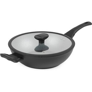 Russell Hobbs Crystaltech augstā vokpanna RH01860EU7, 28cm, melna, alumīnijs, 8cm, ar vāku (RH01860EU7)