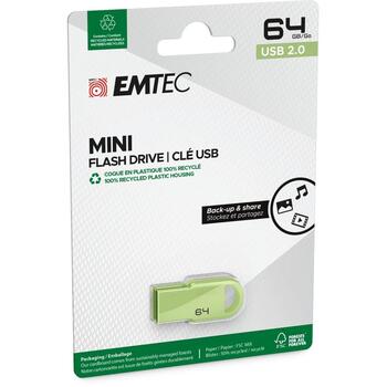 Emtec USB флешка ECMMD64GD252, 64GB, 15Mbps, 5Mbps, зеленая, 35x16x5mm, 100% переработанный пластик (ECMMD64GD252)