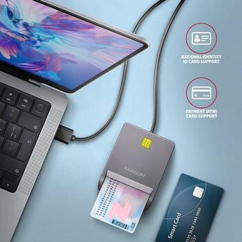 Axagon считыватель смарт-карт CRE-SM3T USB 2.0, длина кабеля 1.3 м, вес 56 г, черный, CE, RoHS, Plug and Play (CRE-SM3T)