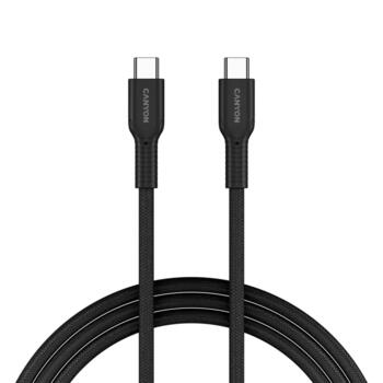 Vads ar USB C līdz USB C savienojumu 60 W ātro uzlādi un krāsainu pītu pārklājumu OnWire 60CL C-C 60W COLOR Braided 1 m Melns CND-CCAP60AB10B CANYON (CND-CCAP60AB10B)