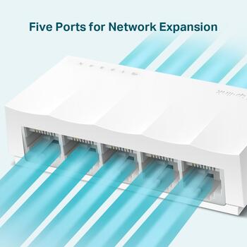 5-Port 10/100Mbps настенный коммутатор, TP-Link, LS1005, 5× 10/100Mbps, Без вентилятора, Внешний блок питания (LS1005)
