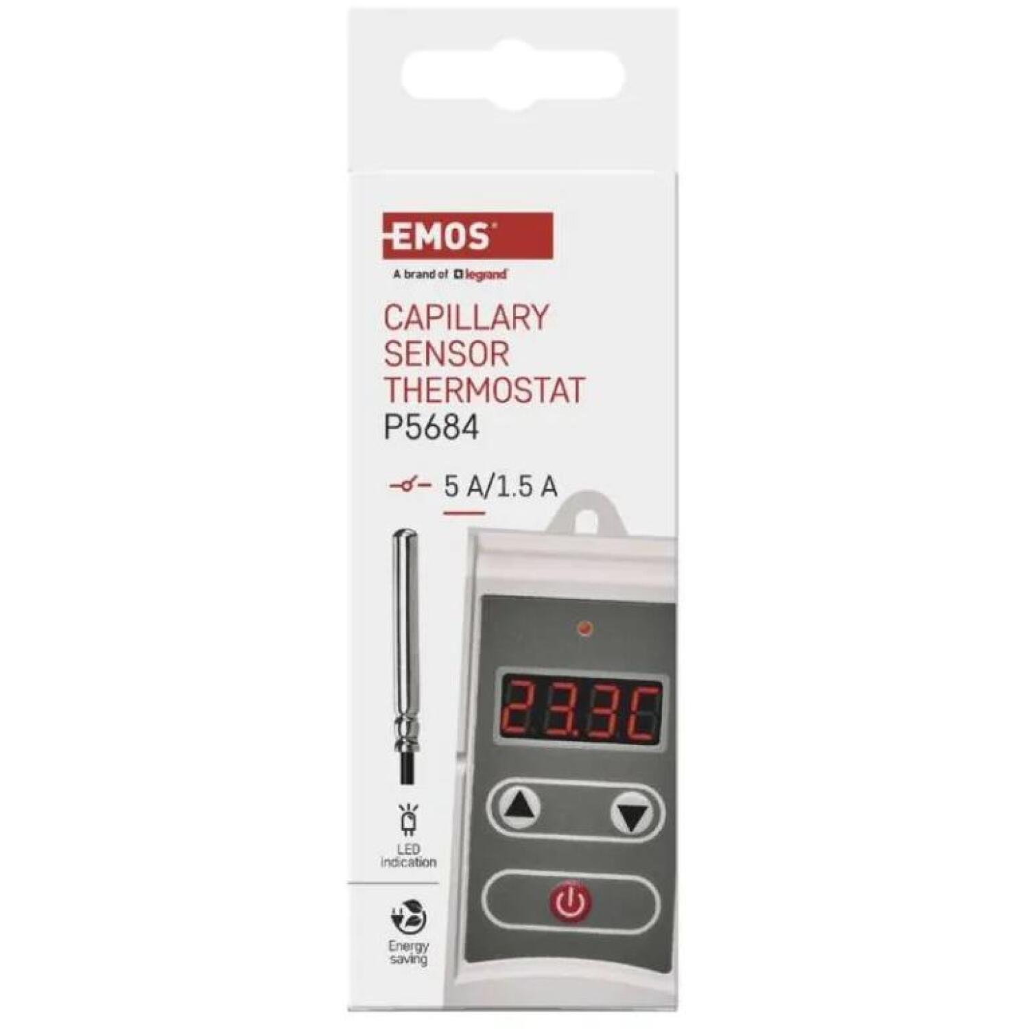 Emos Капиллярный термостат P5684, 230V AC, 50Hz, 0,9m капиллярный датчик, ручной, белый (P5684)