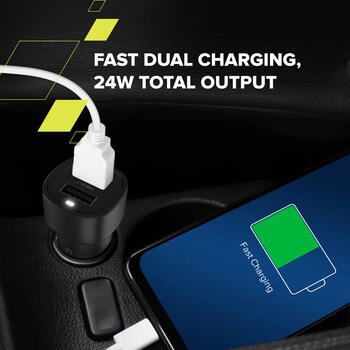 Auto lādētājs ar 24 W jaudu un divām USB A izejām OnDrive 24 2×USB-A Melns CNE-CCABR2AA CANYON (CNE-CCABR2AA)
