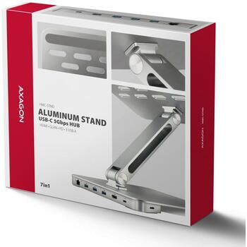 Axagon док-станция HMC-STND HDMI 4K/60Hz, RJ-45 1, USB-C 1, USB-A 3, Power Delivery, 60 см кабель, металлический (HMC-STND)