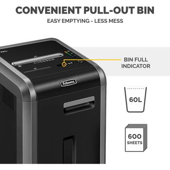 Fellowes Шредер 225Ci 24 листа Резка поперек 4 x 38 мм Уровень безопасности P-4 60 литровый контейнер (4622001)