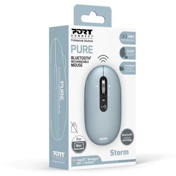 Port Connect PURE MAC pele, Bluetooth, 1000/1600/2400/3200 DPI, 5 pogas, optiskā, pelēka (910500)