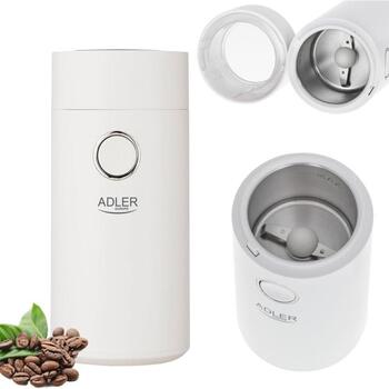 Adler Кофемолка AD 4446wg, 150 Вт, 75 г, защитный переключатель крышки, белый/золотой (AD 4446 white gold)