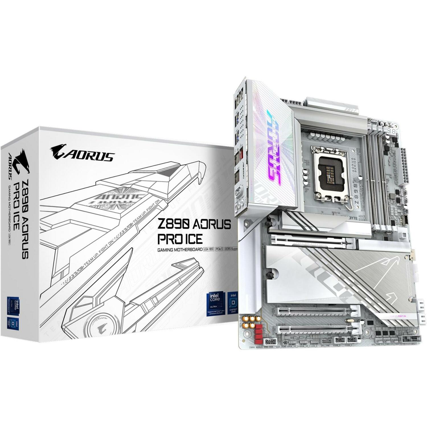 Gigabyte Datora plate Z890 AORUS PRO ICE, 16+1+2 fāzes VRM, līdz 9500MHz DDR5, 1xPCIe 5.0, 5GbE LAN, Wi-Fi 7 (Z890 AORUS PRO ICE)