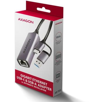 Axagon сетевой адаптер ADE-TXCA, 1 x RJ-45, 10/100/1000 Mbit/s, USB 3.2 Gen 1, ASIX AX88179, адаптер питания, серый (ADE-TXCA)