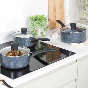 Russell Hobbs Набор кастрюль RH00847EU7, 16см, 18см, 20см, камень ночи, мягкая ручка, крышки в комплекте (RH00847EU7)