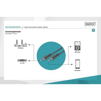 Digitus AK-510100-015-S аудиокабель, 1,5м, 3,5мм mini-phone stereo, штекер, экранированный, черный (AK-510100-015-S)