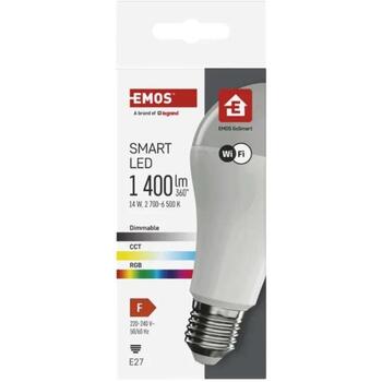 Emos LED лампа GoSmart A65 ZQW516R, 14 W, 220-240 V~, 1400 lm, RGB, Wi-Fi, диммируемая, 50/60 Гц (ZQW516R)