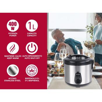 Beper Пароварка для риса P101VAP002, 400W, 1л, антипригарный алюминий, паровая подставка, функция поддержания тепла (P101VAP002)