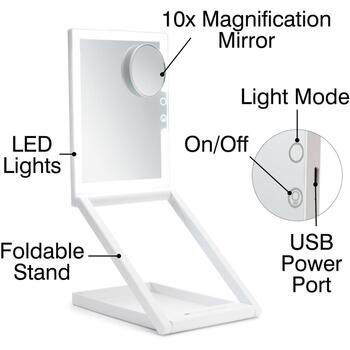 Rio Зеркало для макияжа LED MMAW-EU/1,0, 15 × 15 × 3см, 1x/10x увеличение, зарядка через USB-C, сенсорное управление (MMAW-EU/1,0)