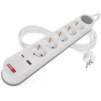 Emos Удлинитель P1523FC, 3 м, 5× 2P + PE, 1× USB-A + 1× USB-C, 3,1 A, 15,5 W, выключатель, защита от детей (P1523FC)