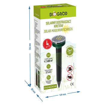 Bioogrod Солнечный отпугиватель кротов 730737, 400-1000 Гц, 2 В/80 мА, 650 м², ABS, комплект из 4 шт. (730737)