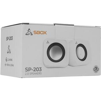 Sbox Akustika SP-203W, 2.0, 2 x 2,2 W, 100 Hz - 20 kHz, >=80 dB, 5 V, 3,5 mm + USB, 0,6 m, plastmasa, balta (SP-203W)
