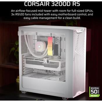 Corsair 3200D RS PC korpuss, Mid-Tower, balts, 7 sloti, 1x3.5
