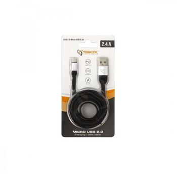 Sbox USB кабель МОДЕЛЬ USB-MICRO-2,4A, 1,5м, 480 Mbit/s, USB A M, microUSB M, оплетка: Нет, цвет: черный/серебристый (USB-MICRO-2,4A)