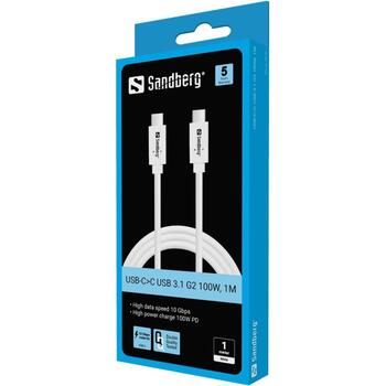 Sandberg USB-кабель 136-53, 1м, 10 Гбит/с, 100W PD, USB Type-C разъем, USB Type-C разъем (136-53)