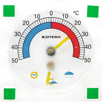 Universāls termometrs ar higrometru BIOTERM 024800 -50°C līdz +50°C, caurspīdīgs, pašlīmējošs, 9x9x1.5 cm (024800)