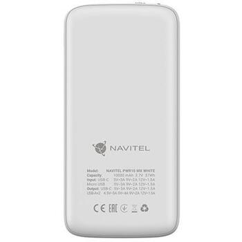 Navitel PWR10 MX White, 10000mAh, 3.7V, 37Wh, 2xUSB-A, divvirzienu USB-C, mikro-USB, aizsardzība pret pārlādēšanu (PWR10 MX White)