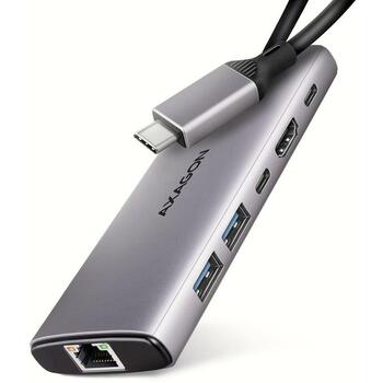 Axagon USB хаб HMC-6G2L 10Gbps, 2x USB-A, 1x USB-C, 1x HDMI, 1x RJ-45, 0.15m кабель питания (HMC-6G2L)