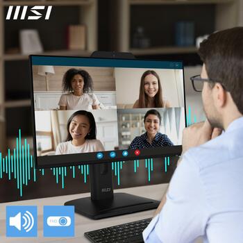 MSI LCD монитор PRO MP242PMG 23.8 дюйма FHD 1920 x 1080 120Hz IPS 1ms 1x HDMI 1.4b 1x DP 1.2a 1x D-Sub 2xUSB 5Gbps Type-A 1x USB 5Gbps Type-B встроенные динамики веб-камера антибликовый антимерцание меньше синего света сертифицирован TÜV VESA Kensington ч